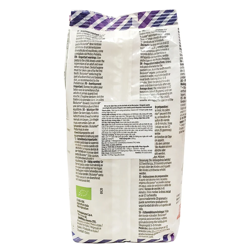 Mì nui ăn dặm hữu cơ cho bé hình vỏ sò BioJunior 200g