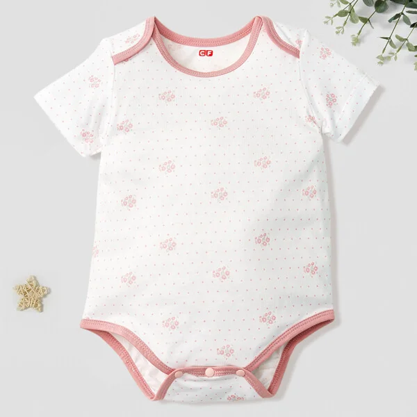 Bodysuit bé gái tam giác-họa tiết hoa CF I0621007 (0-12M,Trắng-Hồng)