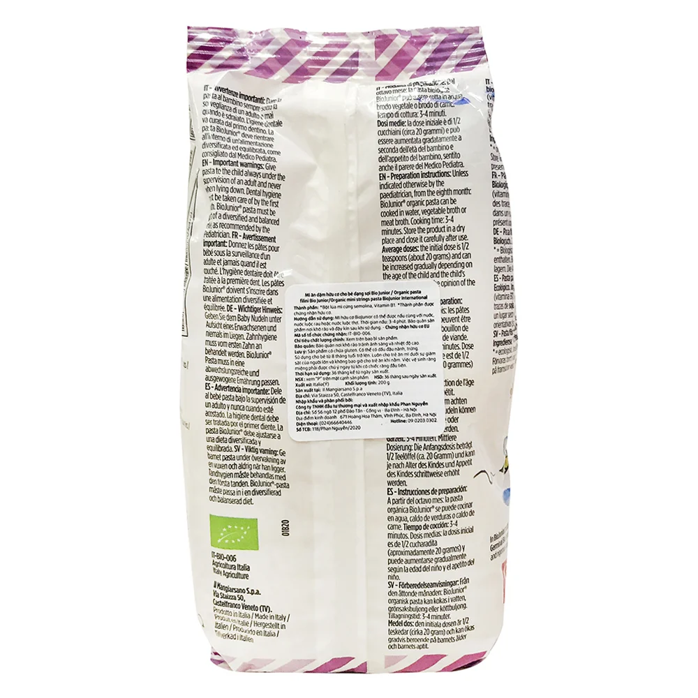 Mì ăn dặm hữu cơ cho bé dạng sợi BioJunior 200g