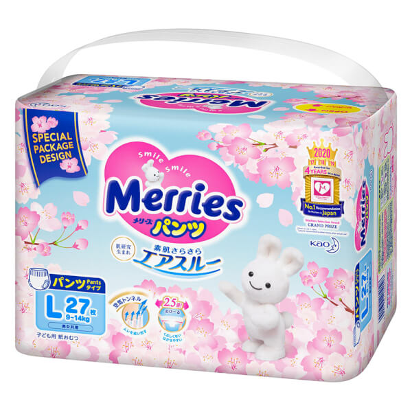 Thùng 6 Bỉm Tã Quần Merries Sakura (L, 9-14kg, 27 miếng)