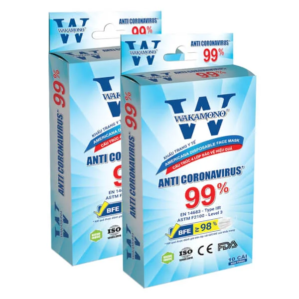 Combo 2 Khẩu trang y tế Wakamono dành cho người lớn 10 cái/hộp (17.5 x 9.5 cm)