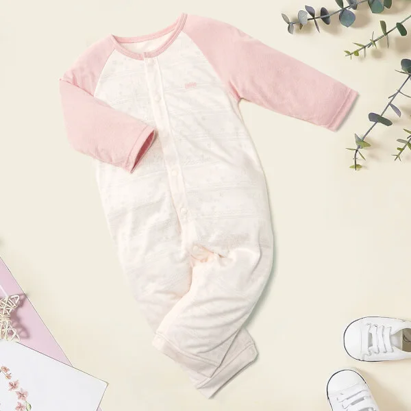Bodysuit dài dêt jacquard Animo I1121056 (0-12M,Hồng nhạt)