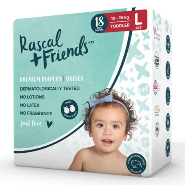 Tã dán Rascal + Friends (L, 10-15kg, 18 miếng)
