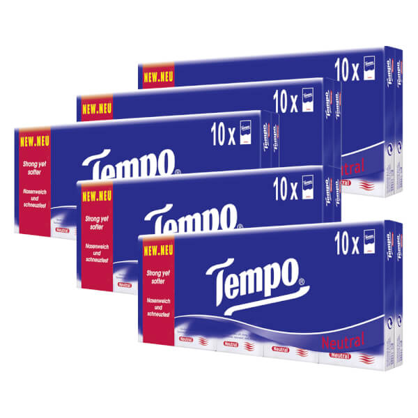 Combo 5 Khăn giấy bỏ túi 4 lớp Tempo Regular không mùi lốc 10 gói