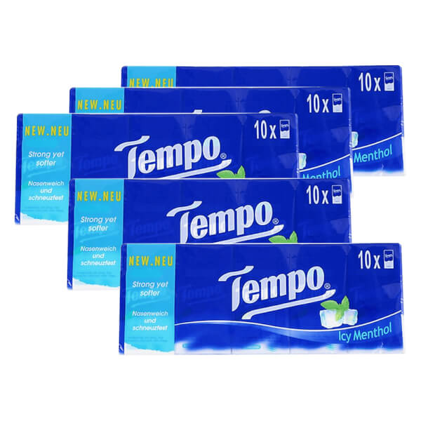 Combo 5 Khăn giấy bỏ túi 4 lớp Tempo Regular hương Bạc Hà lốc 10 gói