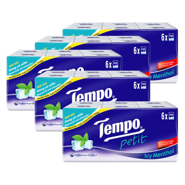 Combo 5 Khăn giấy bỏ túi 4 lớp Tempo Petit hương Bạc Hà lốc 6 gói