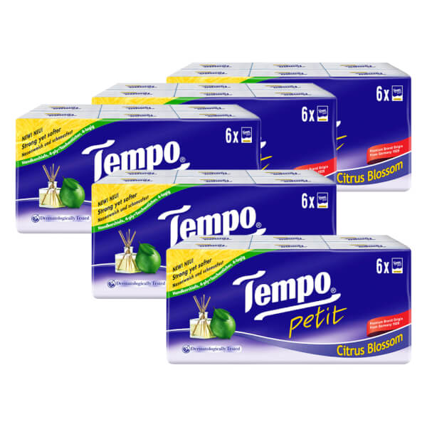 Combo 5 Khăn giấy bỏ túi 4 lớp Tempo Petit hương Chanh Sả lốc 6 gói