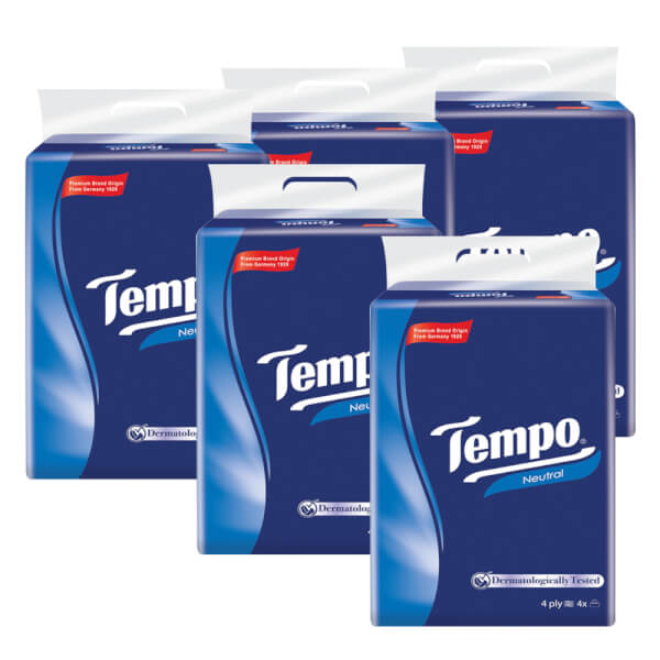 Combo 5 Khăn giấy gói rút 4 lớp Tempo không mùi 90 tờ lốc 4 gói