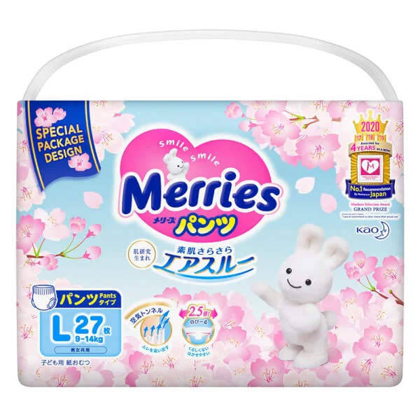 Combo 1 Thùng 6 Bỉm Tã Quần Merries Sakura L và 1 Băng vệ sinh ngày Laurier siêu mỏng (22.5cm)