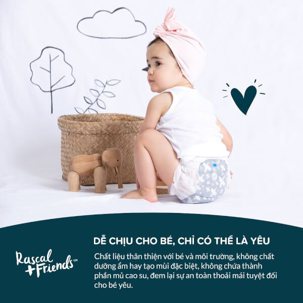 Combo 4 Tã dán sơ sinh Rascal + Friends (L, 10-15kg, 50 miếng)