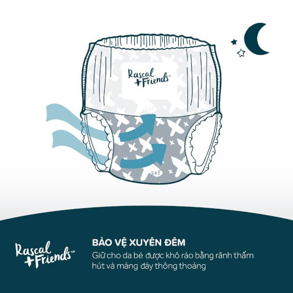 Combo 4 Tã dán sơ sinh Rascal + Friends (L, 10-15kg, 50 miếng)