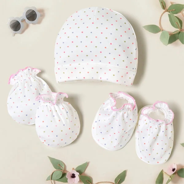 Bộ nón bao tay chân sơ sinh bo CF I129013 (NB,Hồng)