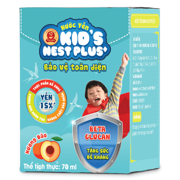 Nước yến cho bé Kid's Nest Plus+ hương đào 70ml (Lốc 4 lọ)