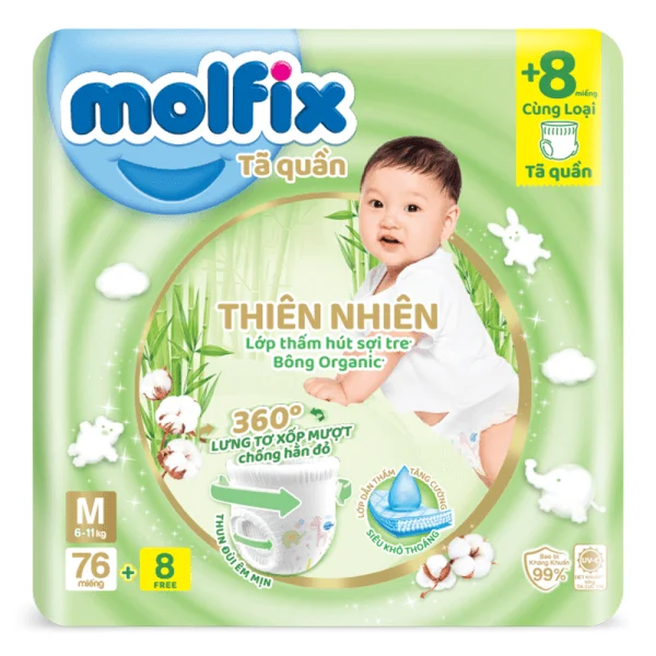 Tã quần Molfix Thiên Nhiên (M, 6 - 11kg, 76 miếng) (giao bao bì ngẫu nhiên)
