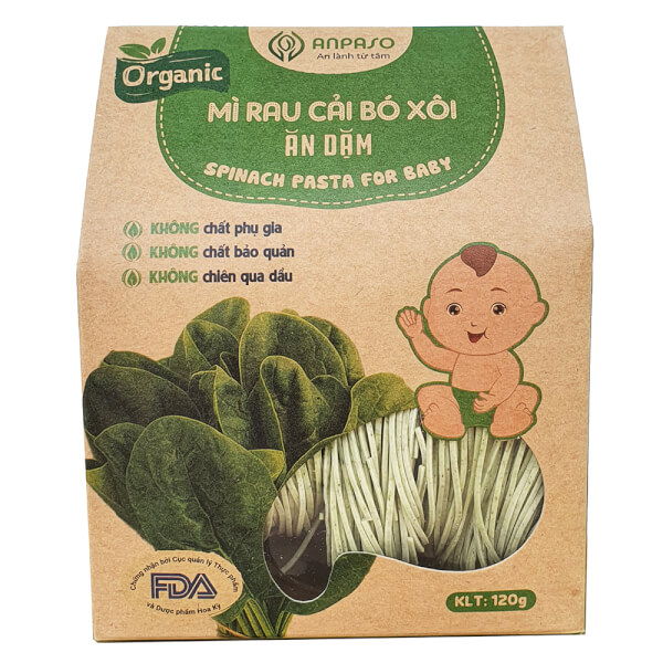 Combo 2 Mì cải bó xôi ăn dặm cho bé Anpaso 120g