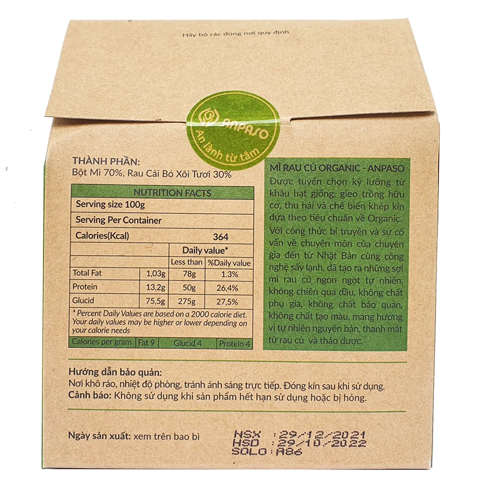 Combo 2 Mì cải bó xôi ăn dặm cho bé Anpaso 120g