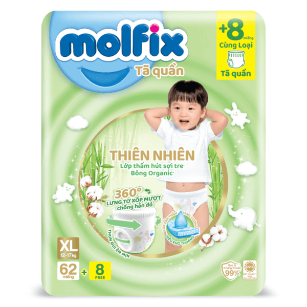 Combo 2 Tã quần Molfix Thiên Nhiên (XL, 12 - 17kg, 62 miếng) (giao bao bì ngẫu nhiên)