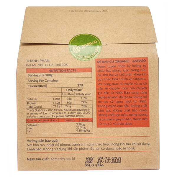 Mì bí đỏ ăn dặm cho bé Anpaso 120g
