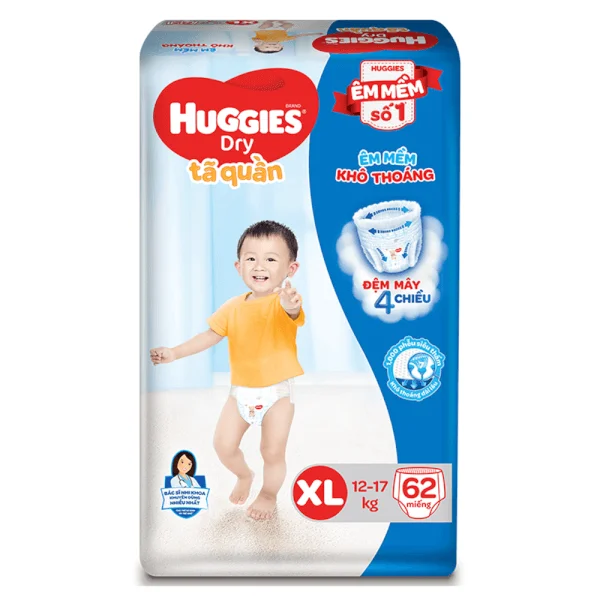 Bỉm tã quần Huggies Dry size XL 62 miếng (12-17kg) (Sản phẩm sẽ được giao với bao bì ngẫu nhiên)