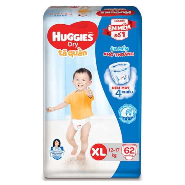 Combo 4 gói Bỉm tã quần Huggies Dry size XL 62 miếng (12-17kg)