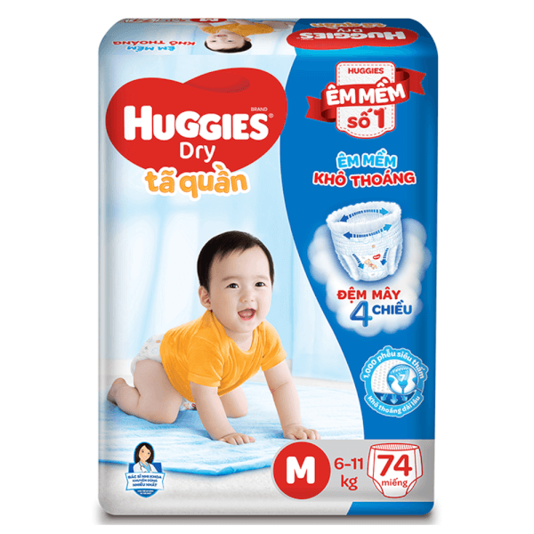 Combo 3 gói Bỉm tã quần Huggies Dry size M 74 miếng (6-11kg) (Sản phẩm sẽ được giao với bao bì ngẫu nhiên)