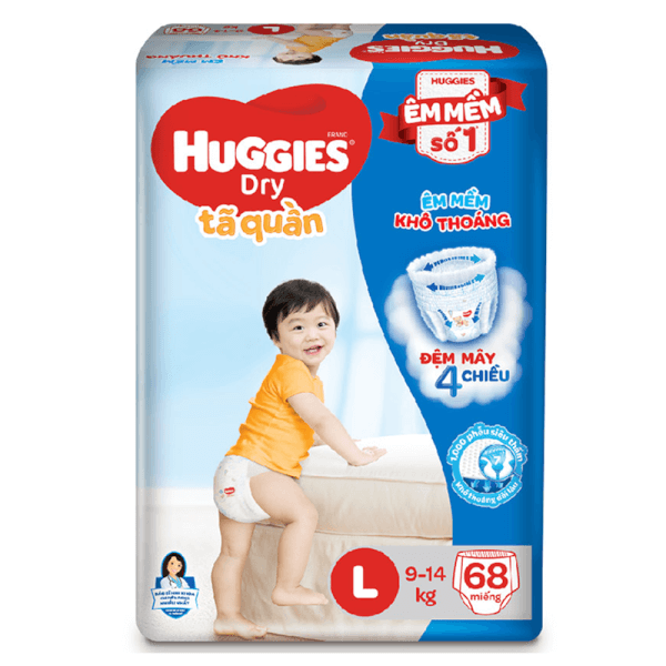 Combo 4 gói Bỉm tã quần Huggies Dry size L 68 miếng (9-14kg)