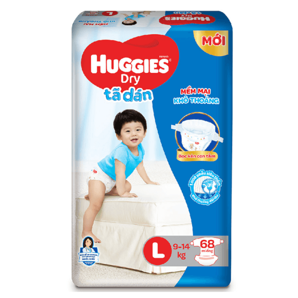 Combo 2 Bỉm tã dán Huggies Dry size L 68 miếng (9 - 14kg)