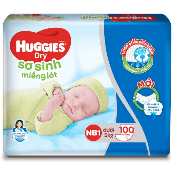 Combo 2 gói Miếng lót Huggies size Newborn 1 100 miếng (dưới 5kg)