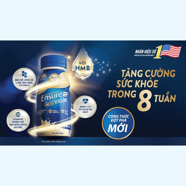 Thực phẩm dinh dưỡng y học Ensure Gold Vigor 237ml - Lốc 6 chai