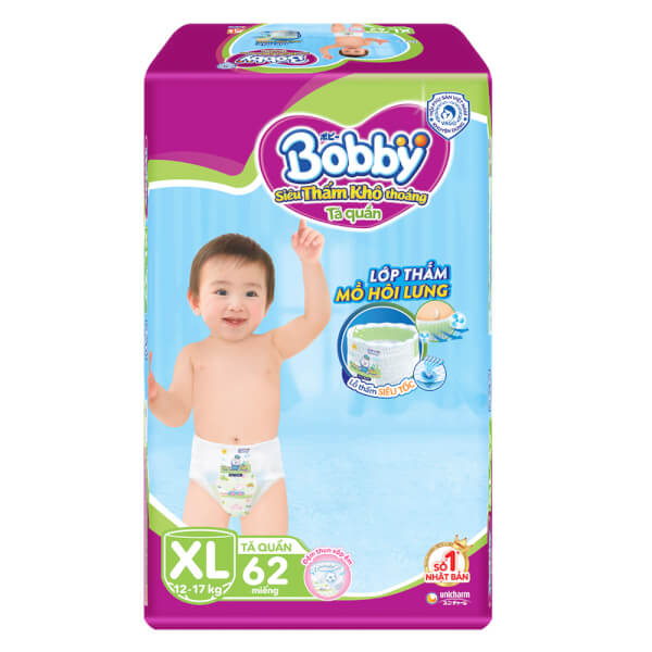 Combo 3 gói Bỉm tã quần Bobby size XL 62 miếng (12-17kg)