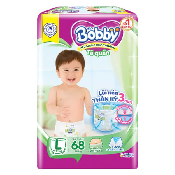 Combo 3 gói Bỉm tã quần Bobby size L 68 miếng (9-13kg)