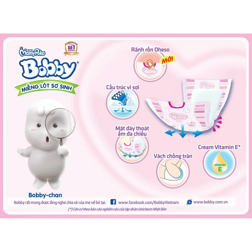 Miếng lót Bobby size Newborn 1 108 miếng (dưới 5kg) (giao bao bì ngẫu nhiên)