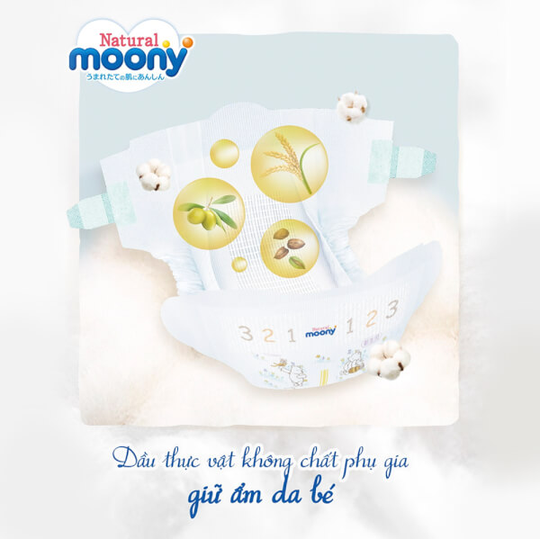 Combo 3 gói Bỉm tã dán Moony Natural size L 38 miếng (9-14kg)