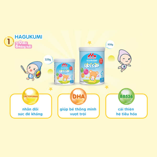 Sữa Morinaga số 1 850g (Hagukumi, 0-6 tháng)
