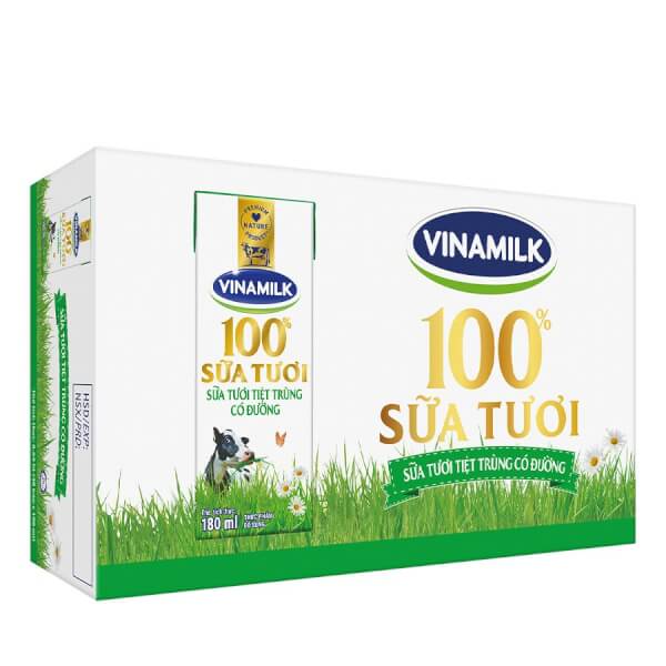 Thùng Sữa tươi tiệt trùng có đường Vinamilk 180ml - 12 lốc