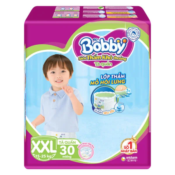 Bỉm tã quần Bobby size XXL 30 miếng (trên 16kg) (sản phẩm được giao với bao bì ngẫu nhiên)