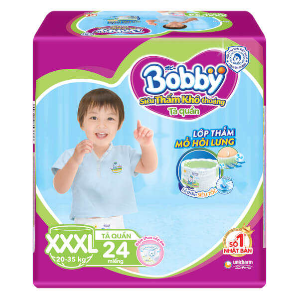 Combo 3 gói Bỉm tã quần Bobby size XXXL 24 miếng (20-35kg)