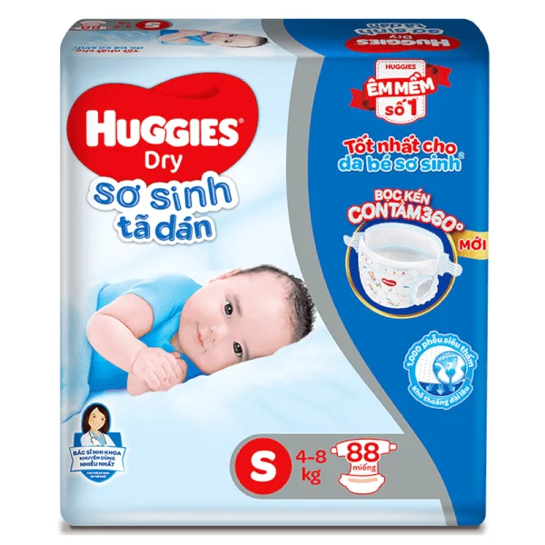 Bỉm tã dán sơ sinh Huggies Dry size S 88 miếng (4-8kg)