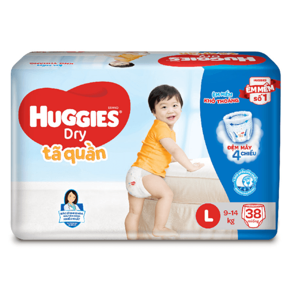 Combo 2 gói Bỉm tã quần Huggies Dry size L 38 miếng (9-14kg) (Sản phẩm sẽ được giao với bao bì ngẫu nhiên)