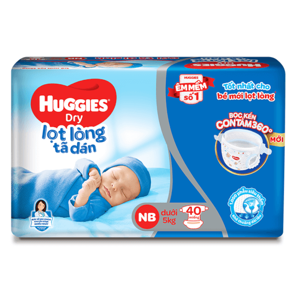 Bỉm tã dán sơ sinh Huggies Dry size Newborn 40 miếng (dưới 5kg)