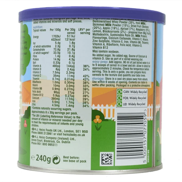 Thức ăn bổ sung dành cho trẻ từ 7 tháng tuổi trở lên: Cháo trái cây mùa hè - Heinz Summer Fruit Porridge