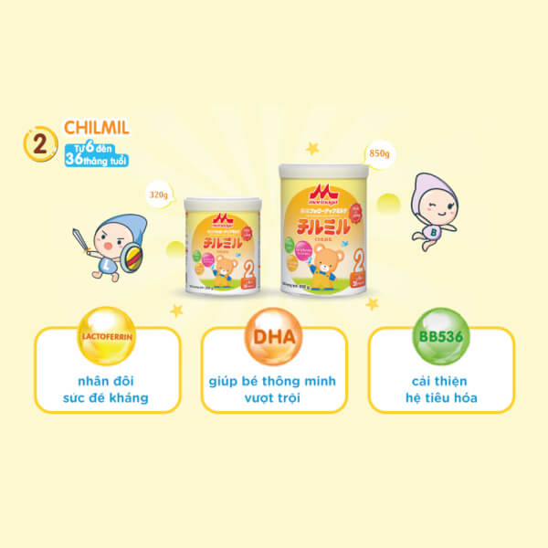 Combo 2 lon Sữa Morinaga số 2 850g (Chilmil, 6-36 tháng)