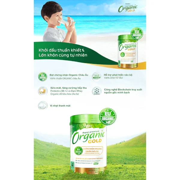 Combo 4 lon Sữa Vinamilk Organic Gold 2 800g (6-12 tháng)