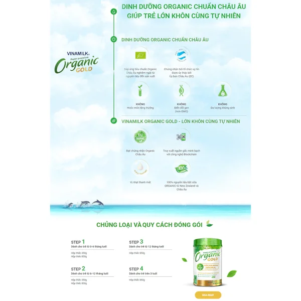 Combo 4 lon Sữa Vinamilk Organic Gold 2 800g (6-12 tháng)