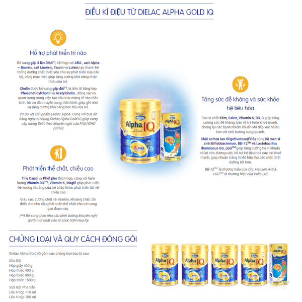 Combo 4 lon Sữa Dielac Alpha Gold IQ 3 900g (1-2 tuổi)