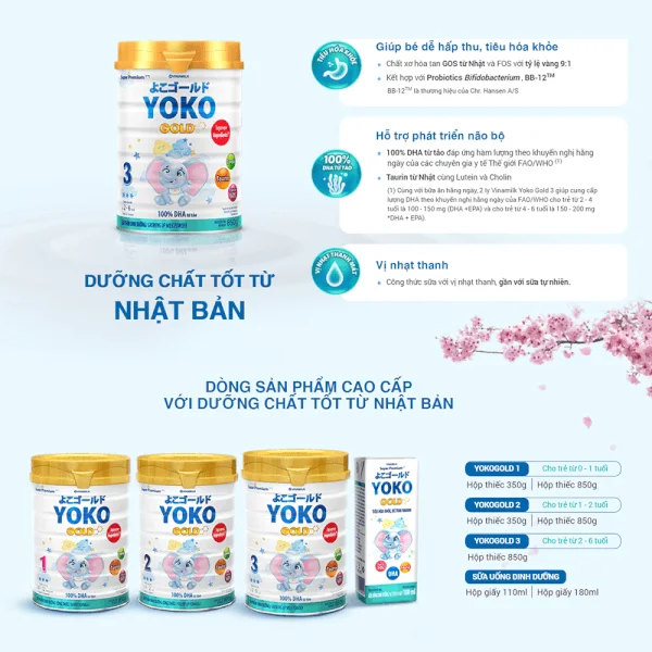 Combo 3 lon Sữa Vinamilk Yoko Gold 3 850g (2-6 tuổi)