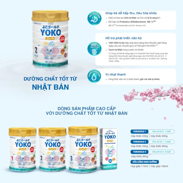 Combo 3 lon Sữa Vinamilk Yoko Gold 2 850g (1-2 tuổi)