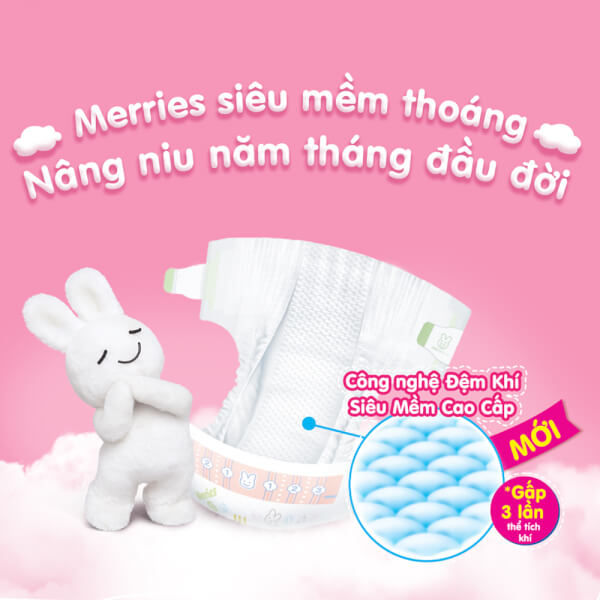 Combo 2 gói Bỉm tã dán Merries size M 64 miếng (6-11kg)