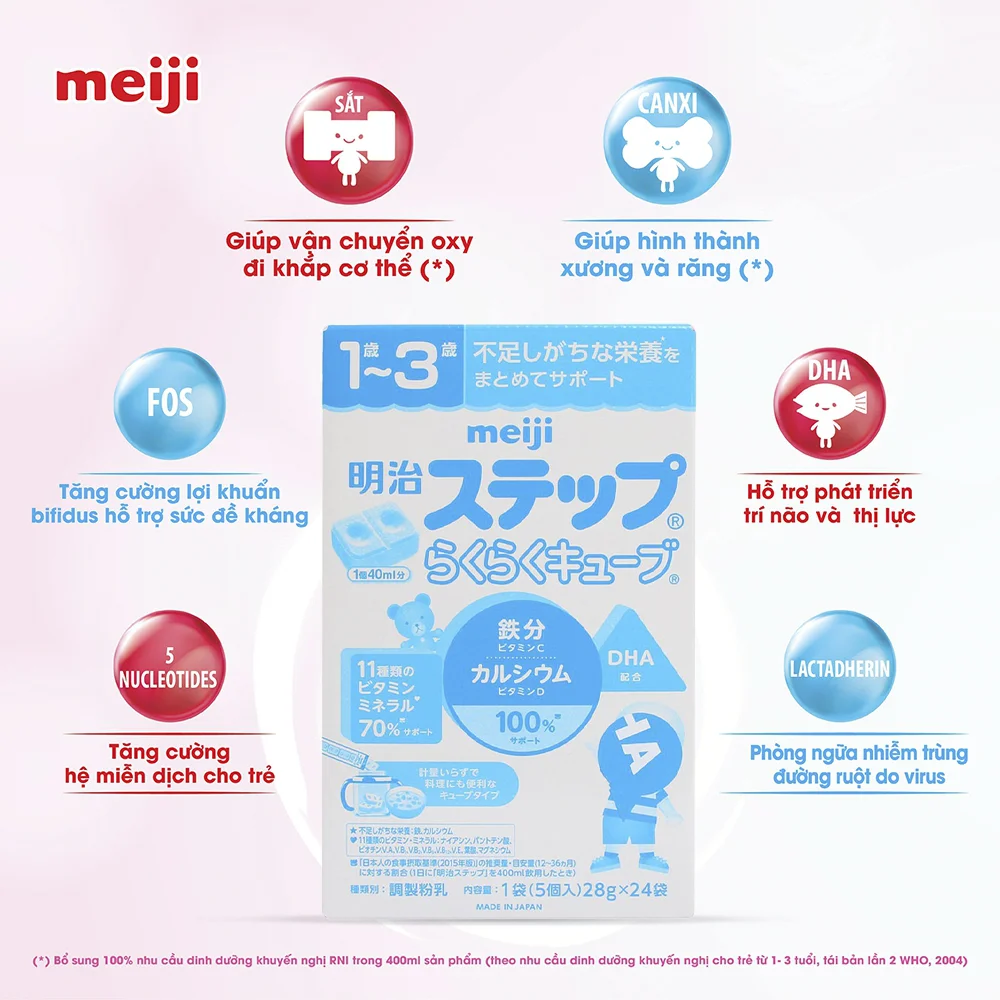 Sữa Meiji nội địa dạng thanh Step Raku Raku Cube 840g (1-3 tuổi)