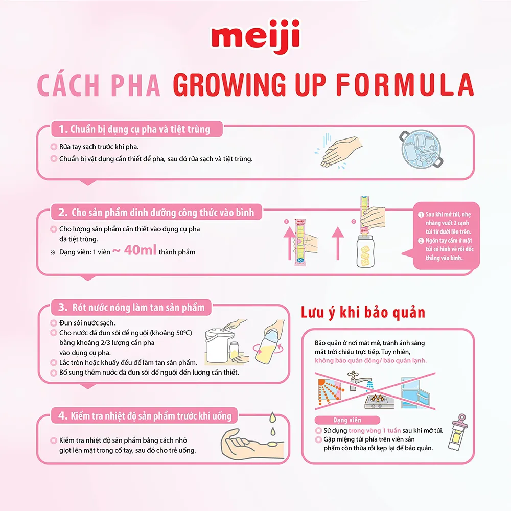 Cách pha sữa Meiji 1 3 dạng thanh